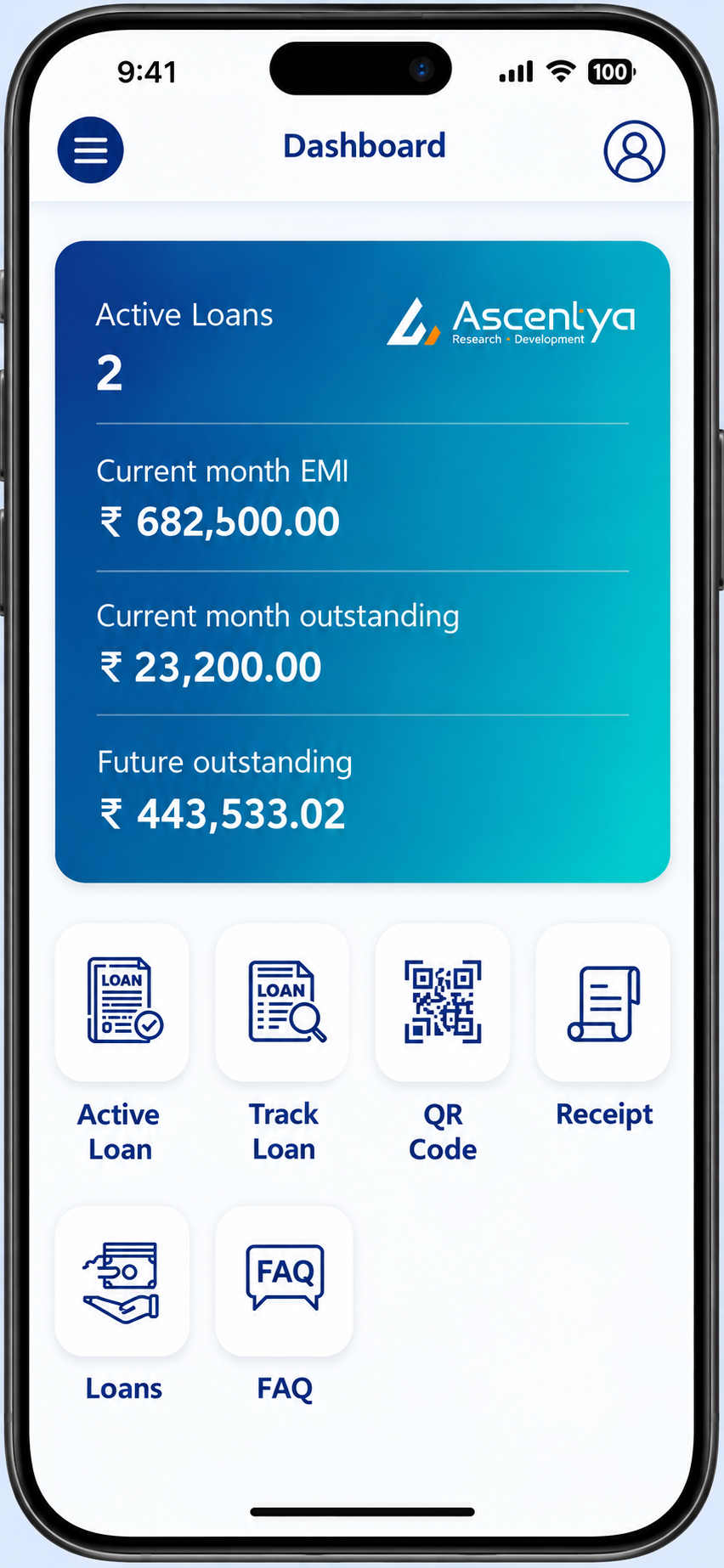 Ascentya Customer App screen